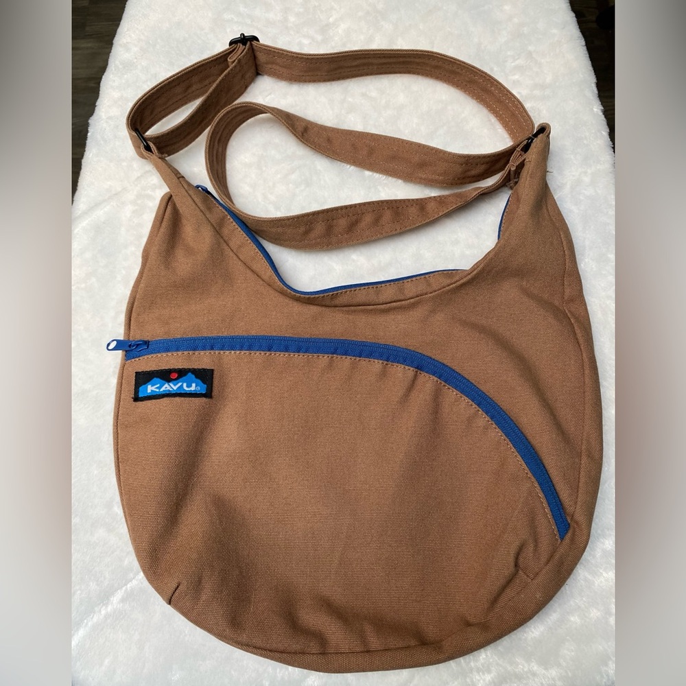 KAVU Tan Crossbody Bag with Blue Accents